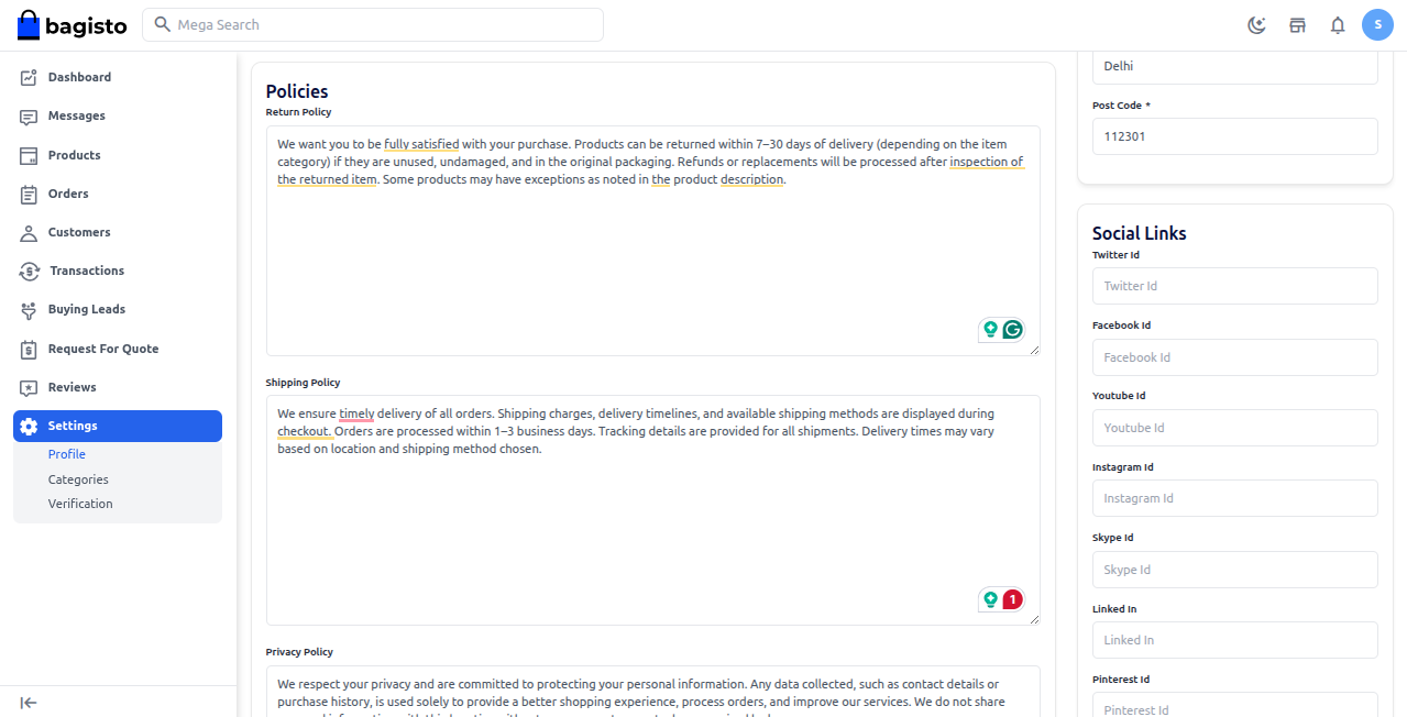Supplier Policies