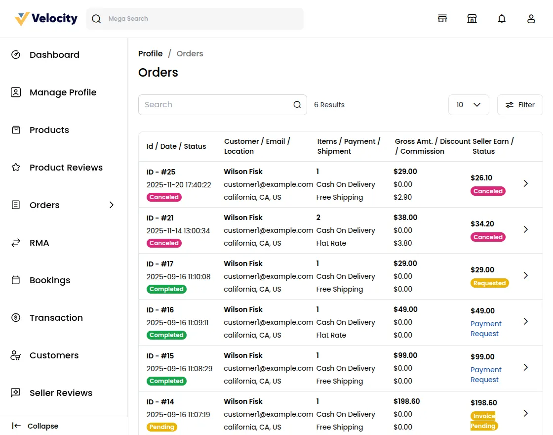 Customer Email and Password