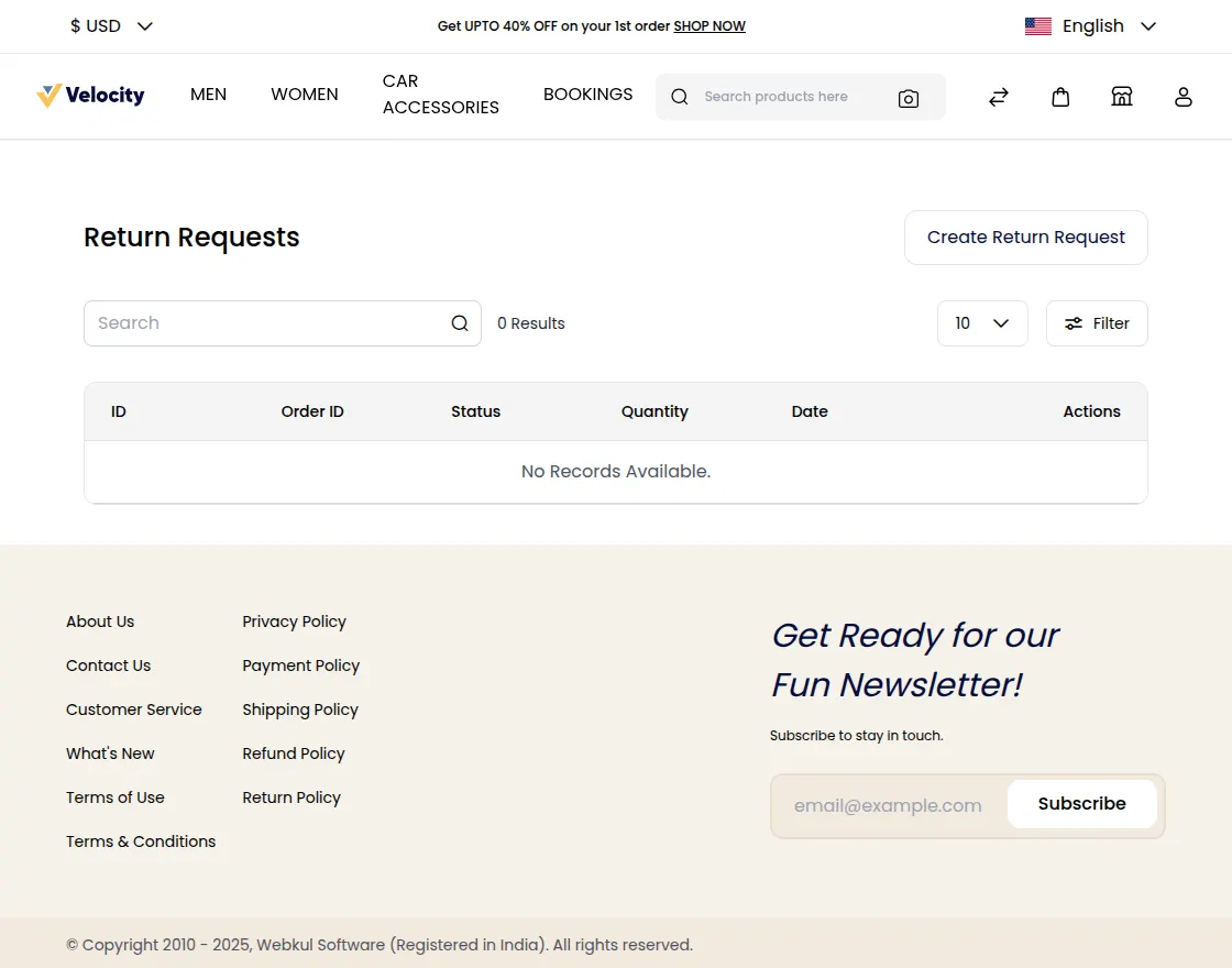 Customer Email and Password
