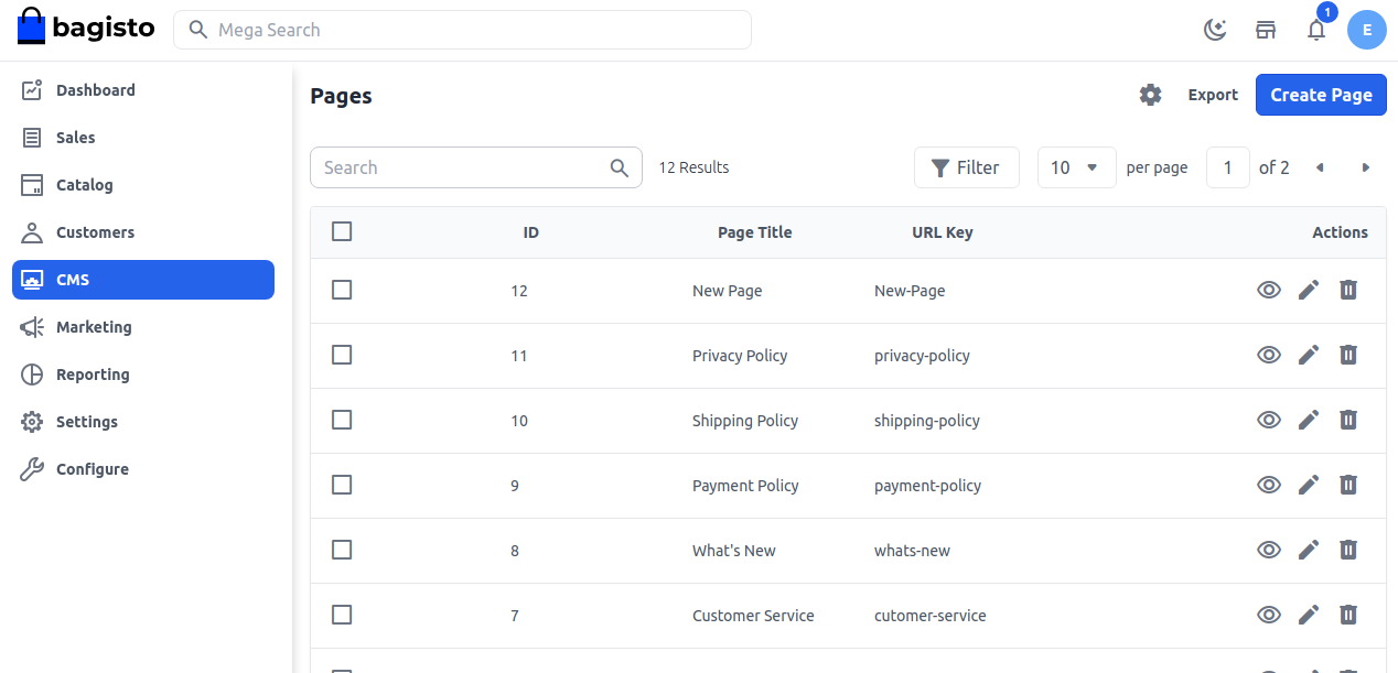 CMS Page Output