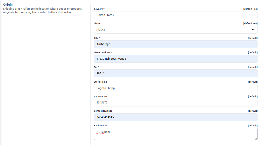 Shipping Configuration