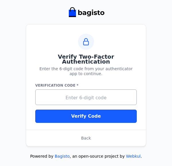 Verify Two-Factor Authentication screen with the Verification Code field