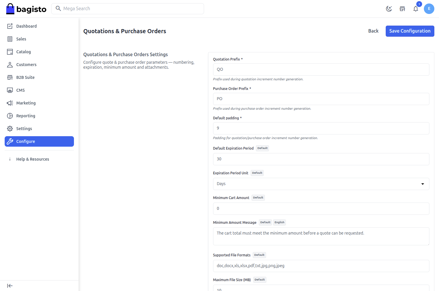 Quotations and Purchase Orders Settings
