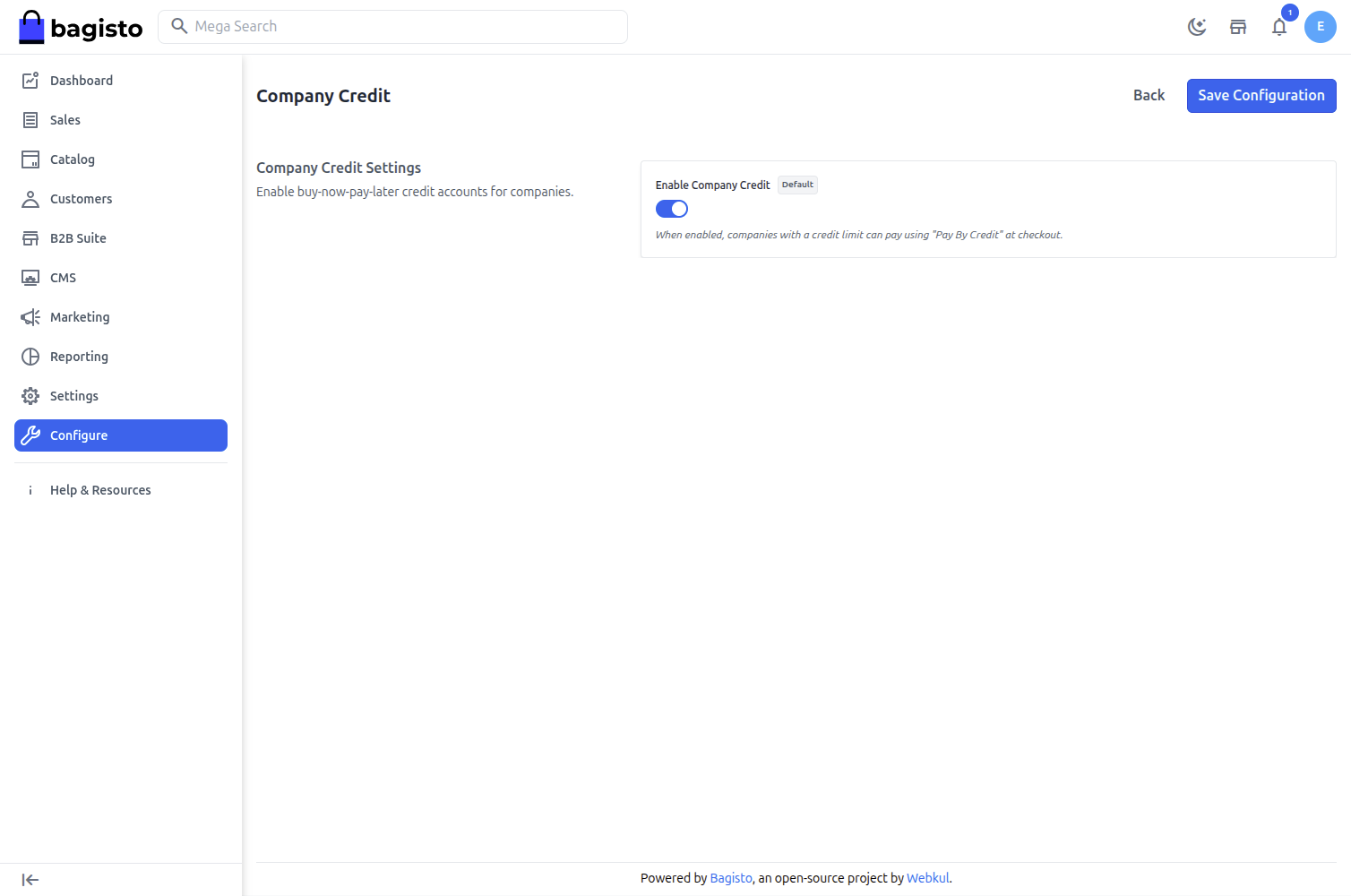 Company Credit Settings