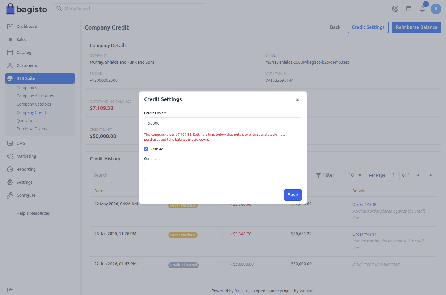 Credit Settings