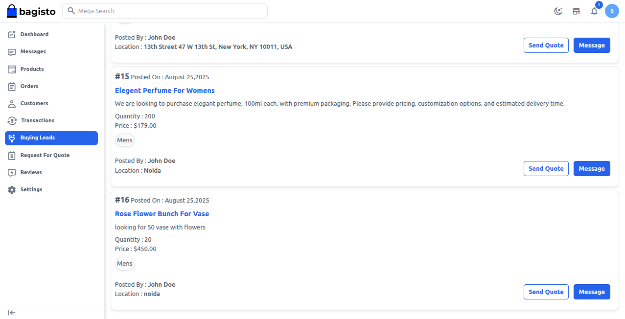 Buying Leads in Seller Dashboard