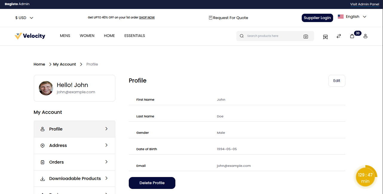 Customer Profile Page