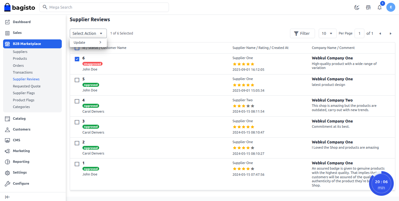 Select Action Dropdown
