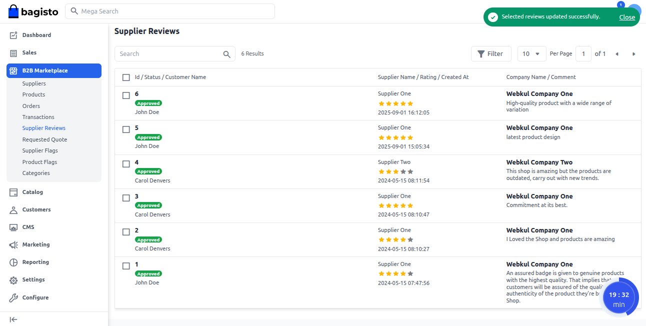 Admin Approved Supplier Reviews