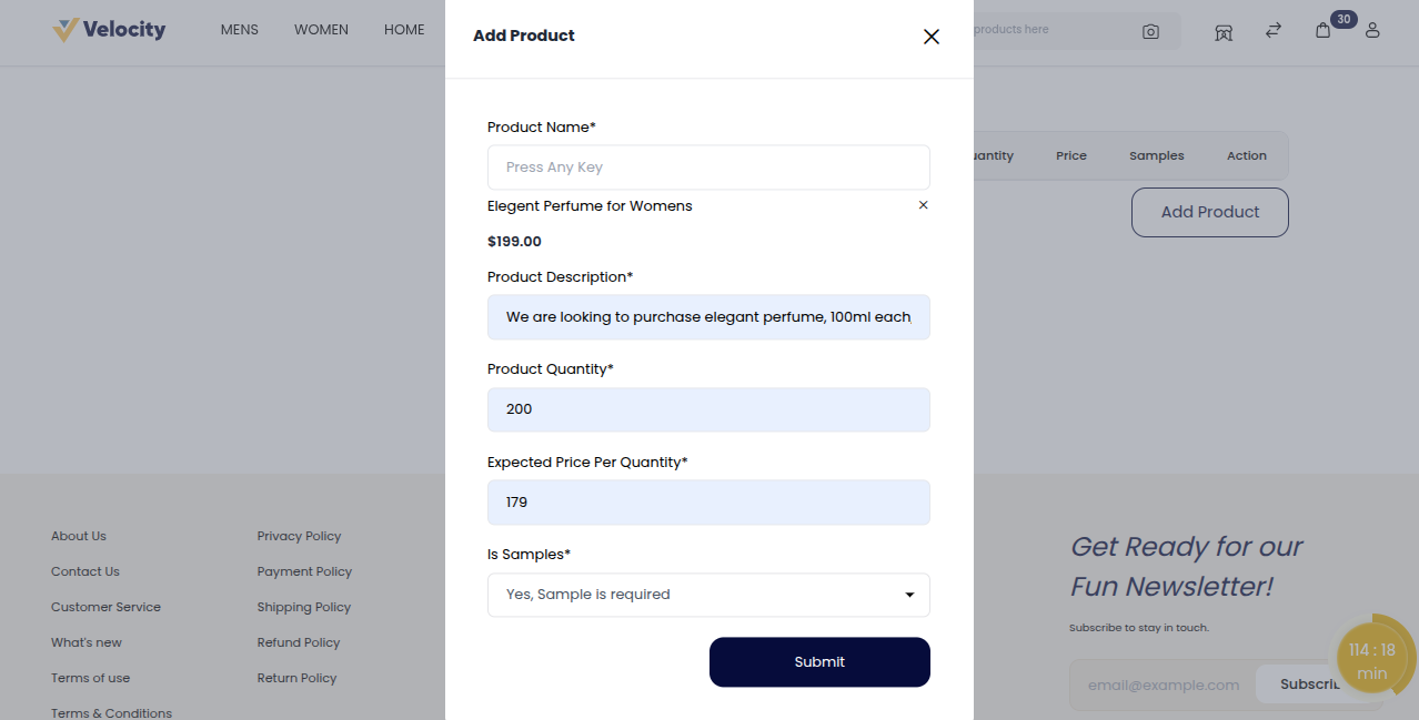 Product Information Popup