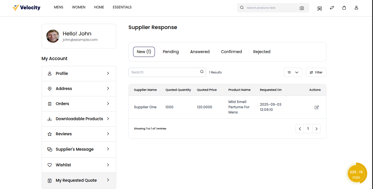 Store Frontend - My Requested Quote