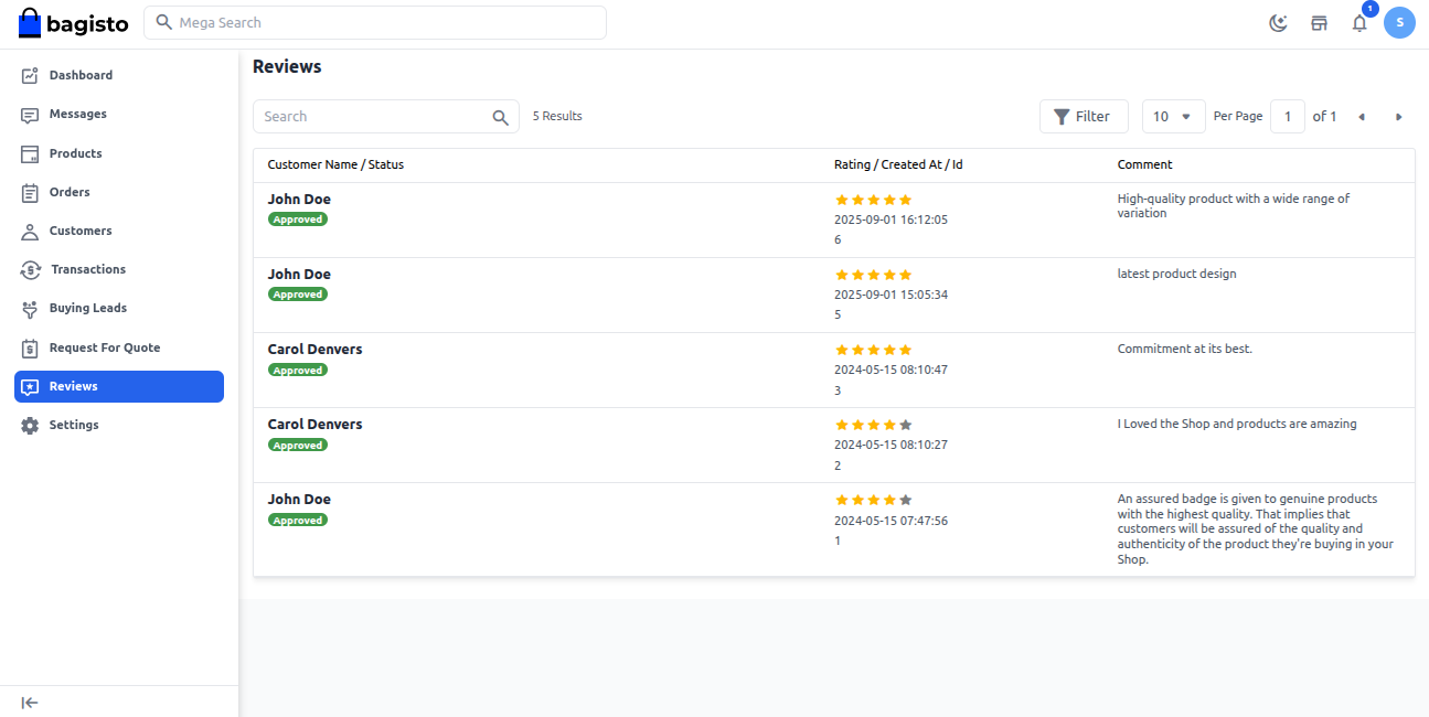 Supplier Review Page