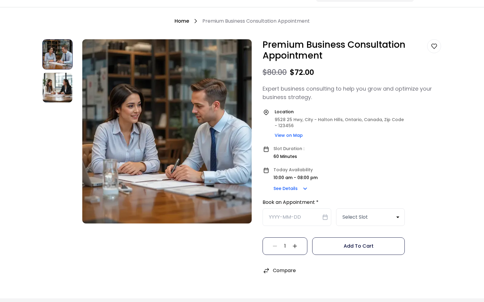 Storefront booking form for an appointment