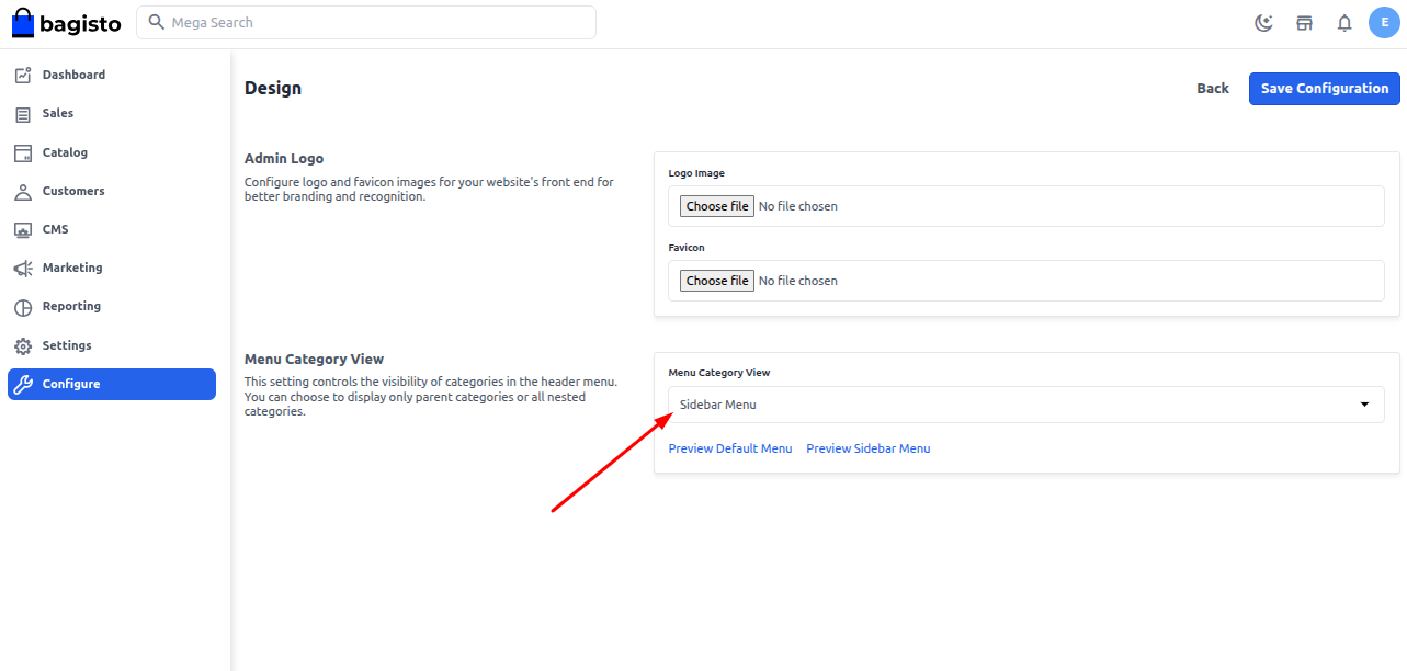 Menu Category View Setting