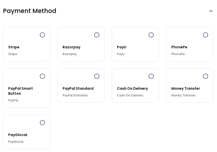 Payment methods offered as cards on the storefront checkout page