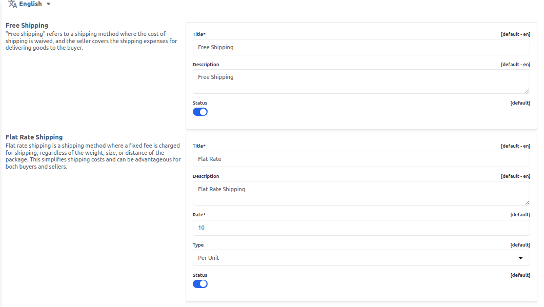 Shipping Methods Configuration