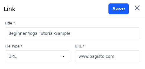 Panel for adding a sample, titled Link, with Title, File Type and file fields