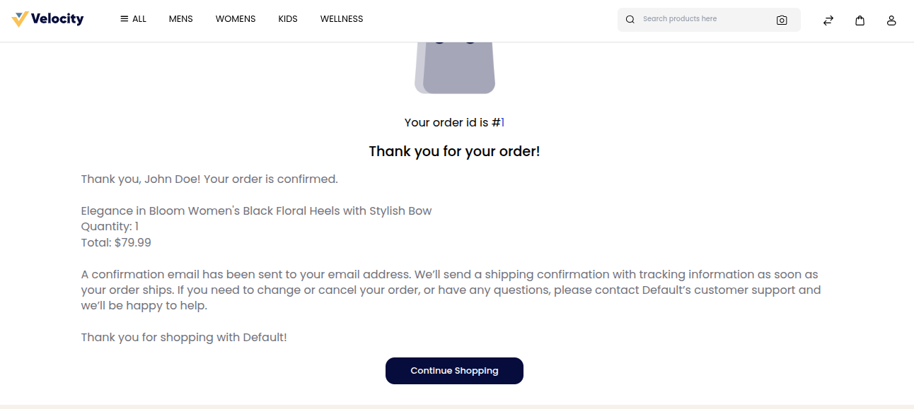 Personalised message on the order confirmation page