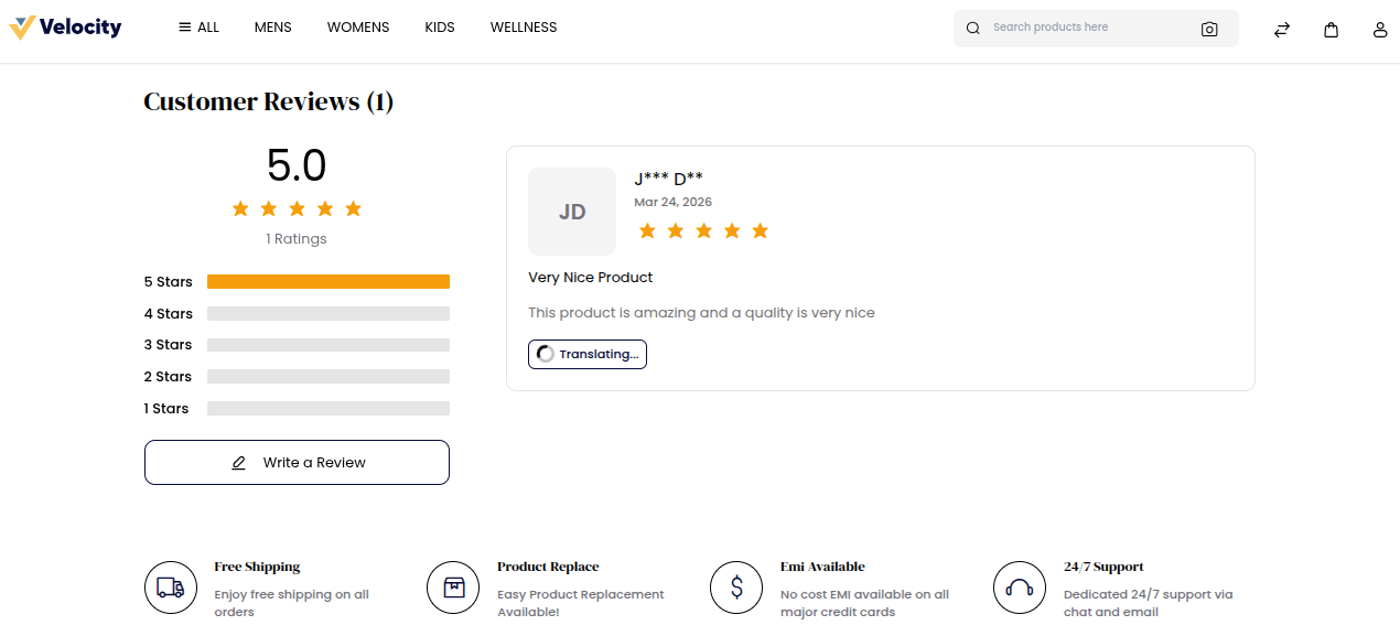 Translate link under a review