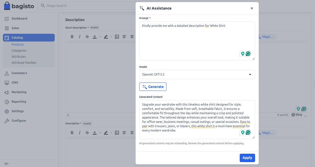 Text generation dialog