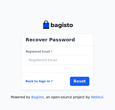 Recover Password page with the Registered Email field