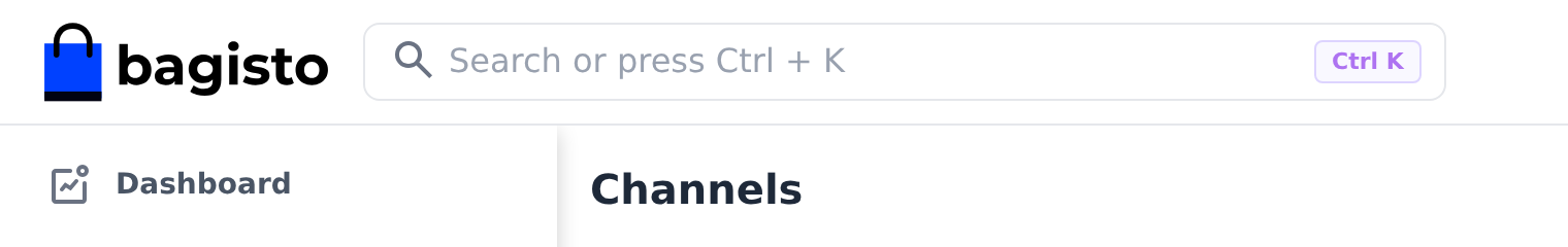 Left side of the admin header with the logo and the search box