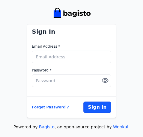 Admin Sign In page with the Email Address and Password fields