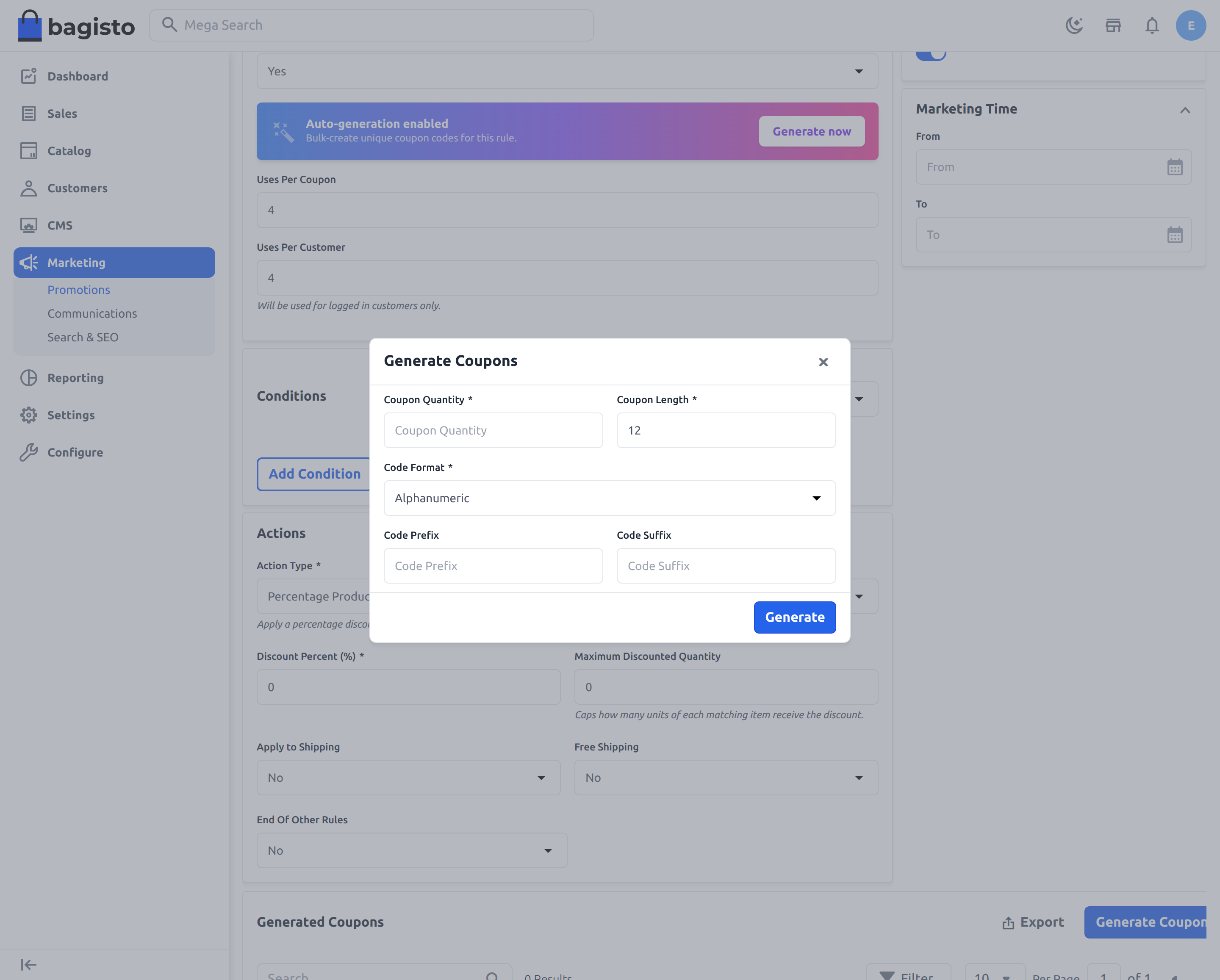 Cart Rule Coupon Generate