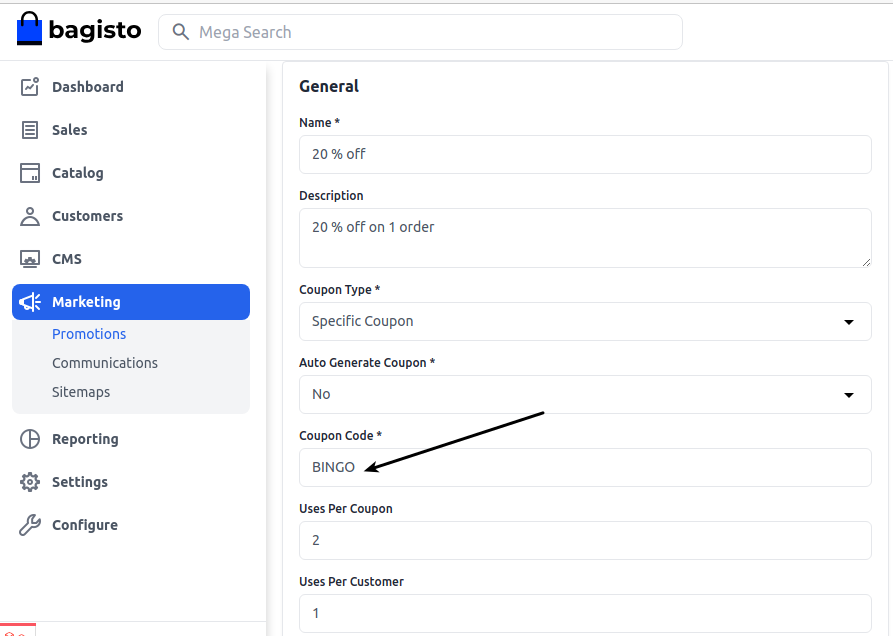Coupon Code Example