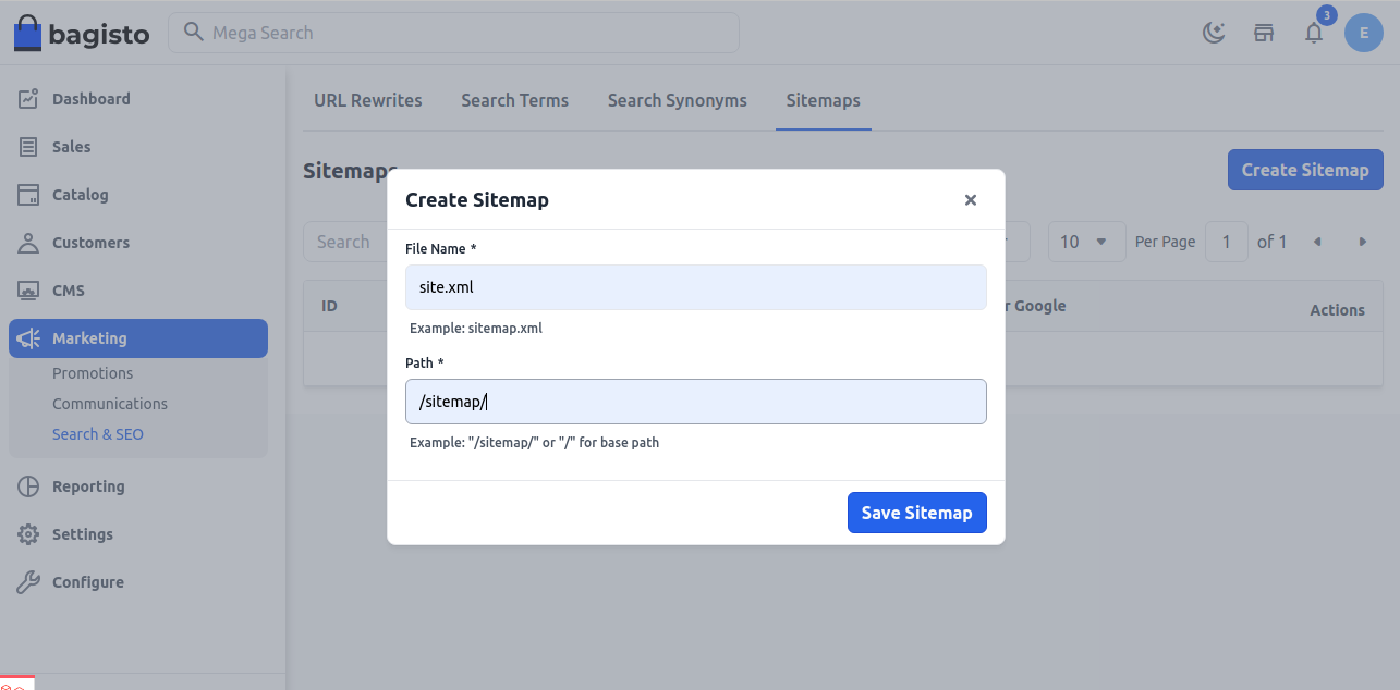 Step 2: Configure Sitemap