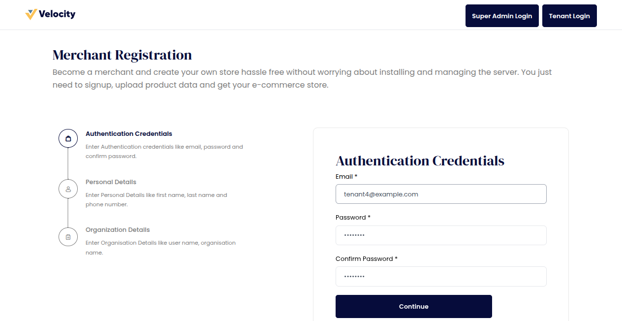 Tenant Registration Step 1