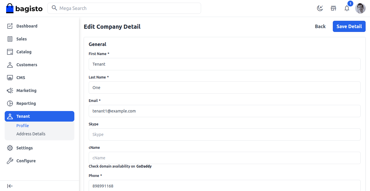 Tenant Profile Details