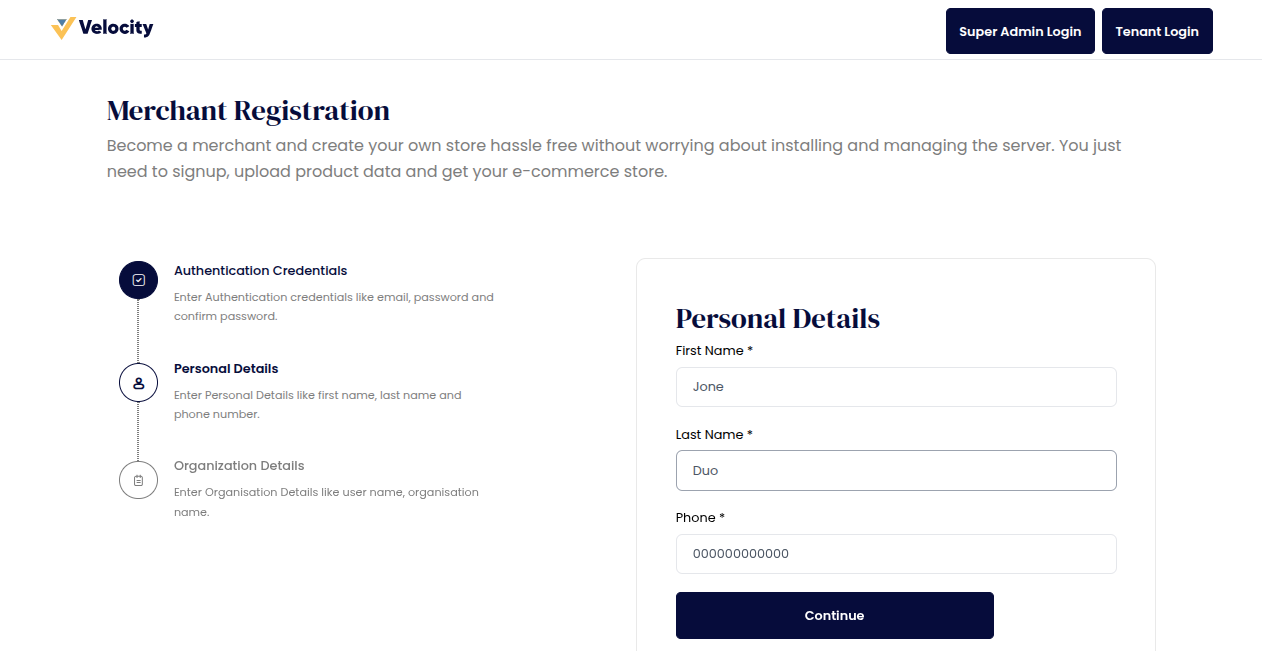Tenant Registration Step 2