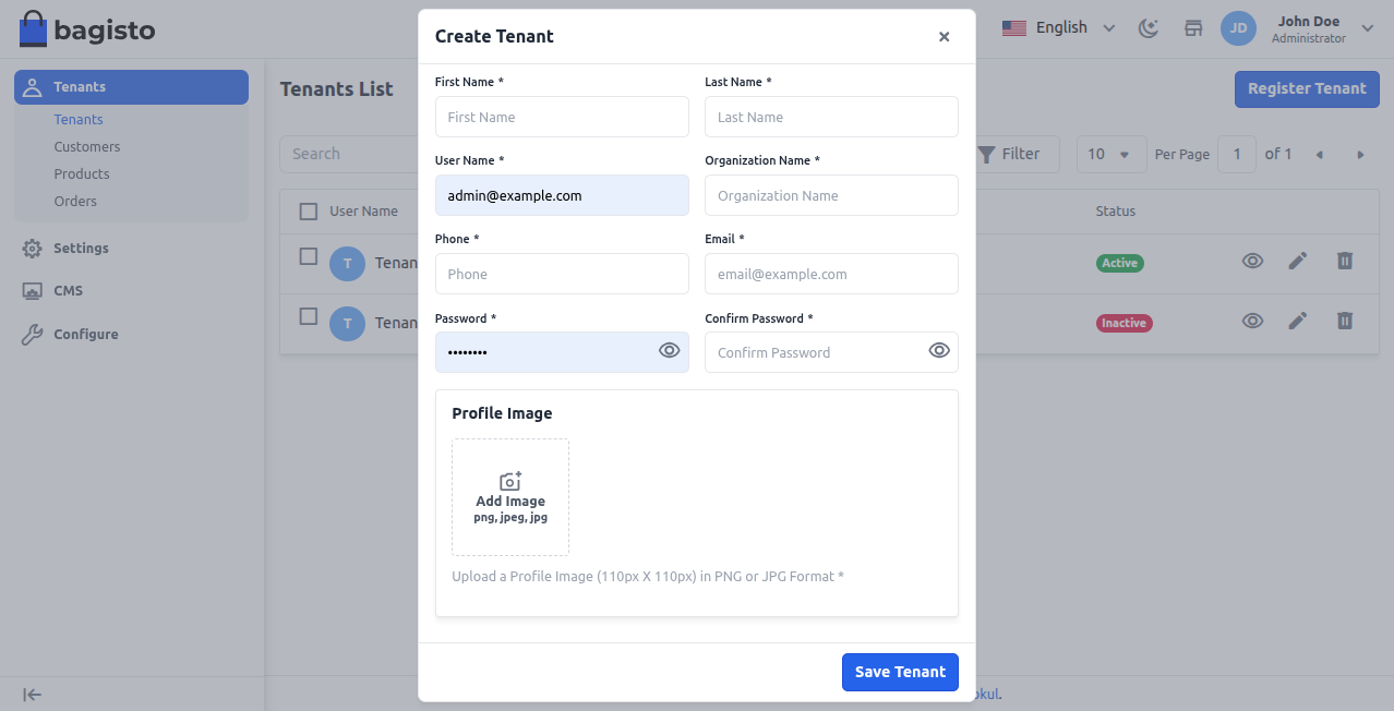 Super Admin Create Tenant