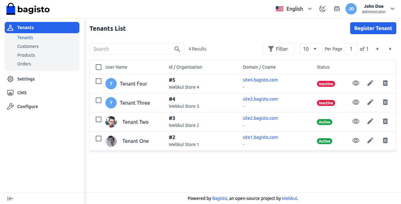 Super Admin Tenants List