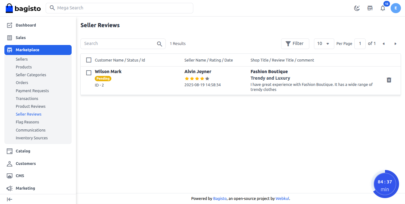 Admin Seller Reviews Pending Page