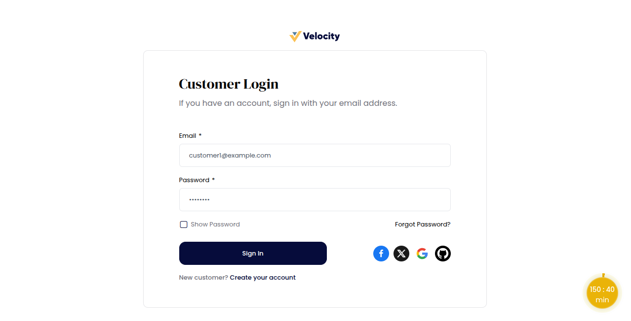 Customer Email and Password