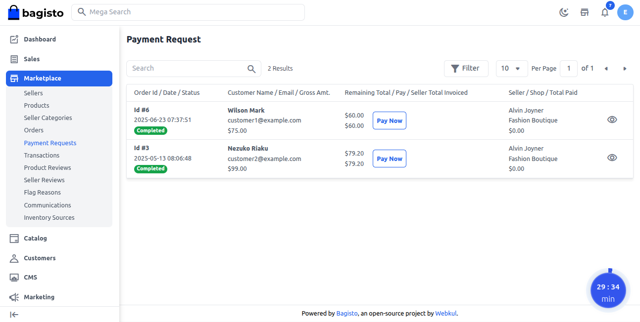 Admin Payment Request by Seller