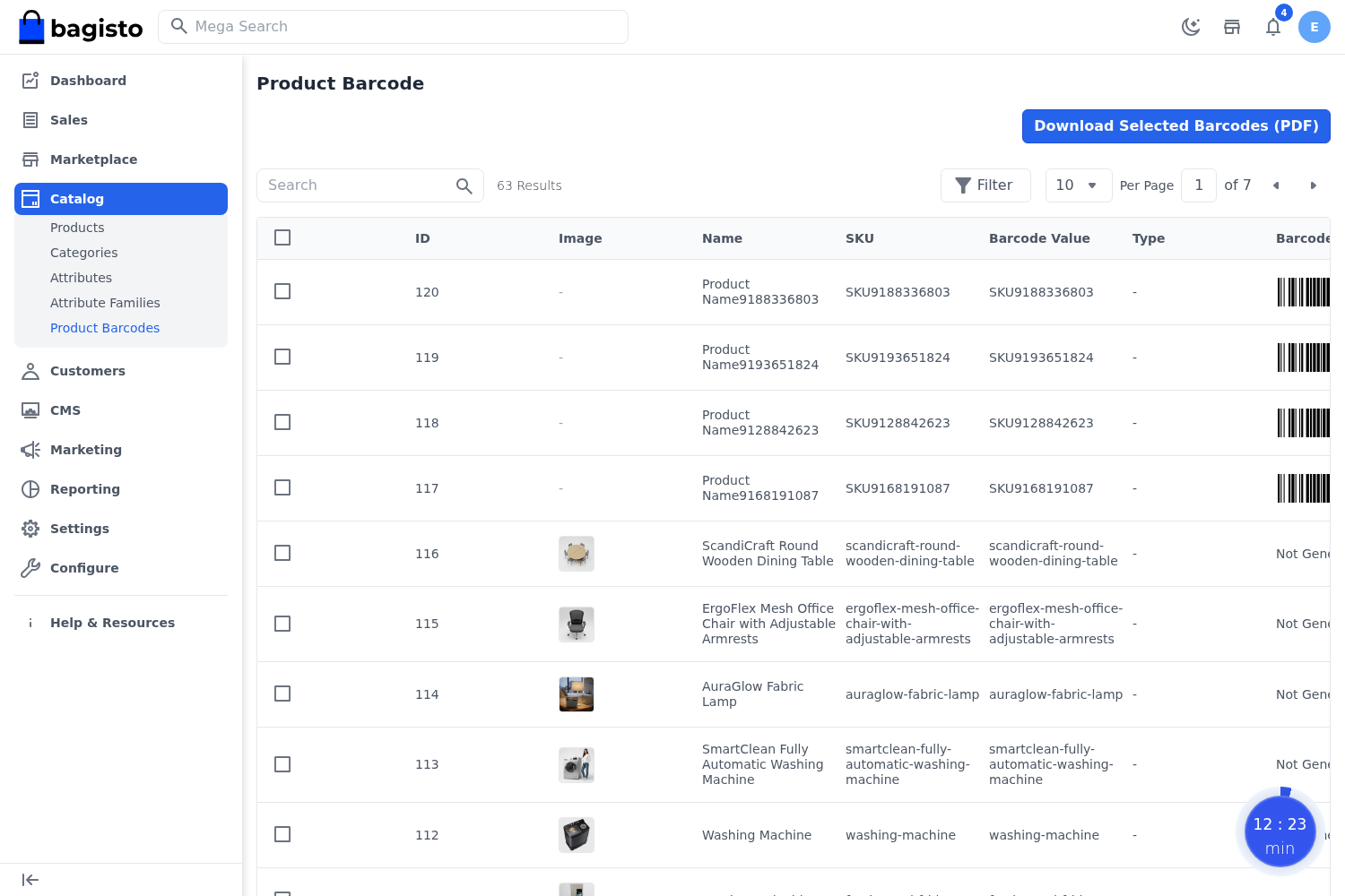 Admin Product Barcode DataGrid