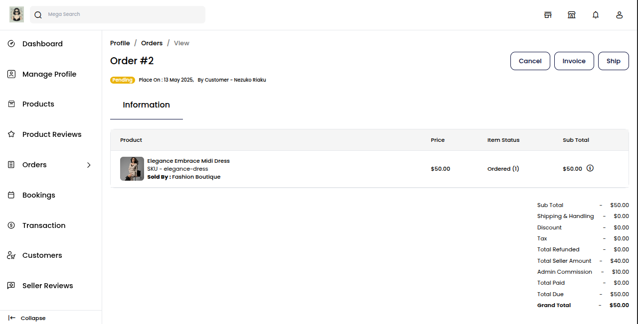 Pending Status Invoice