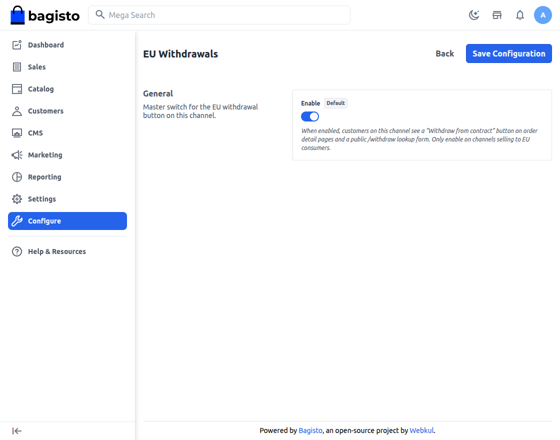EU Withdrawal Configure