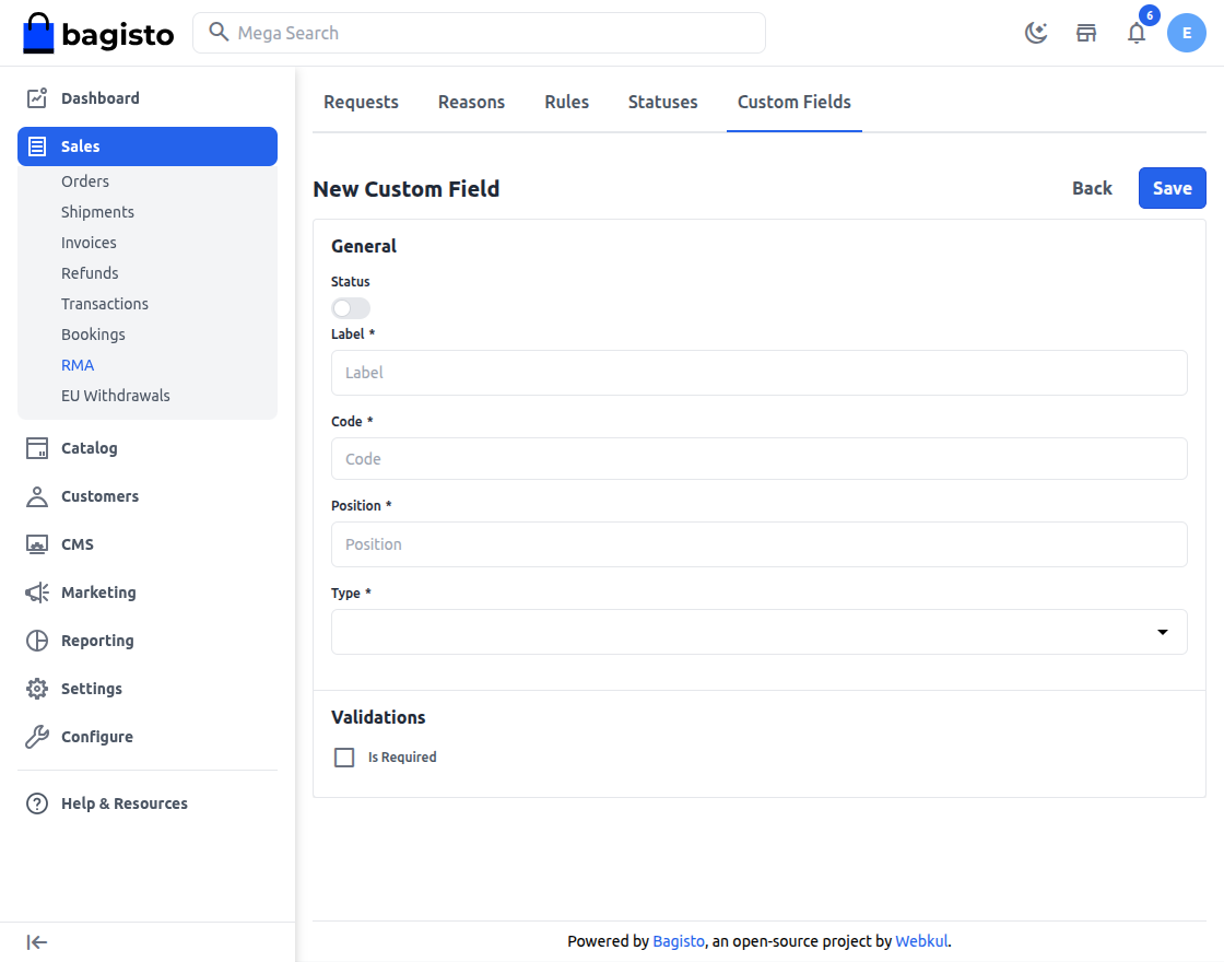 RMA Custom Field