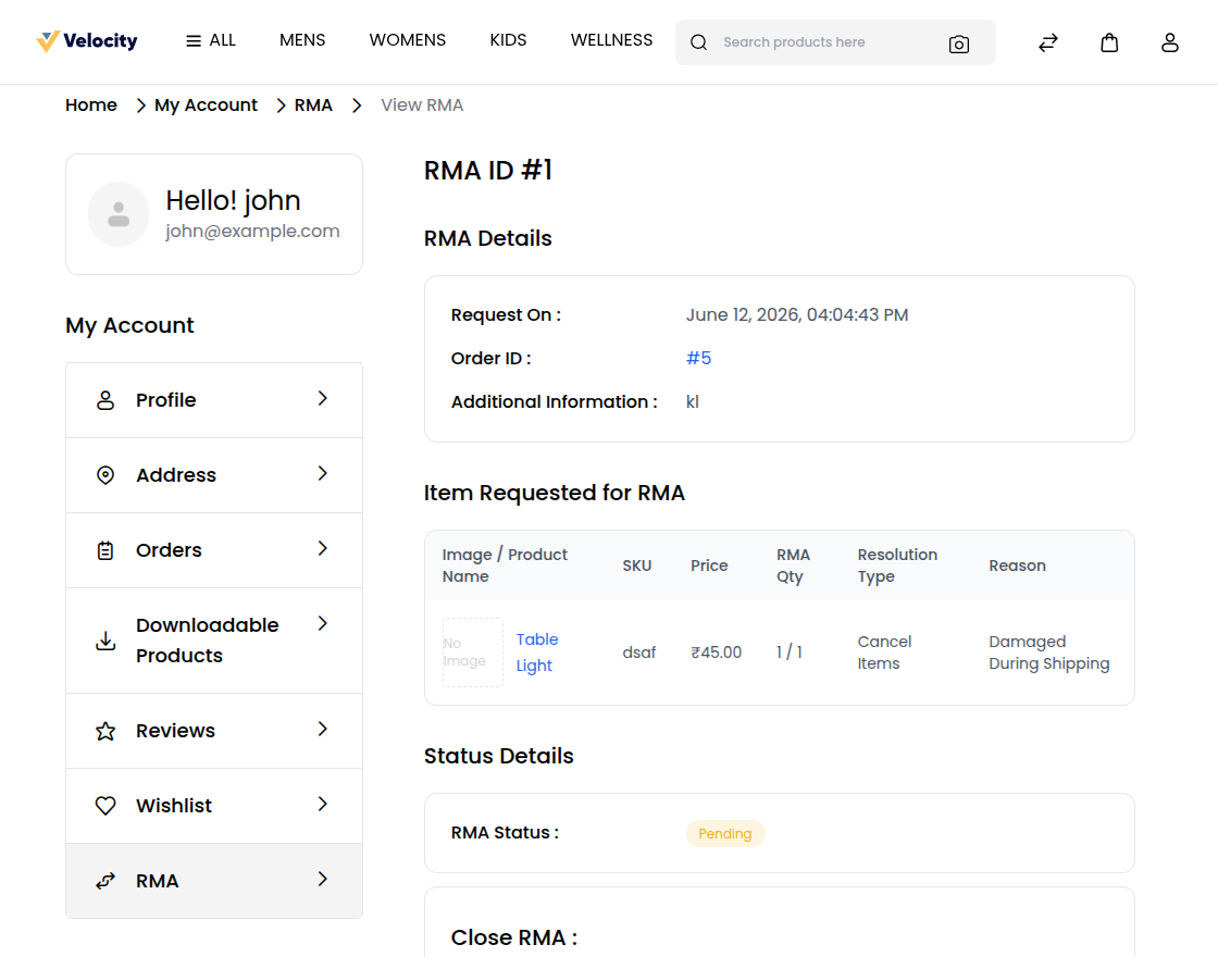Customer RMA Reopen Pending