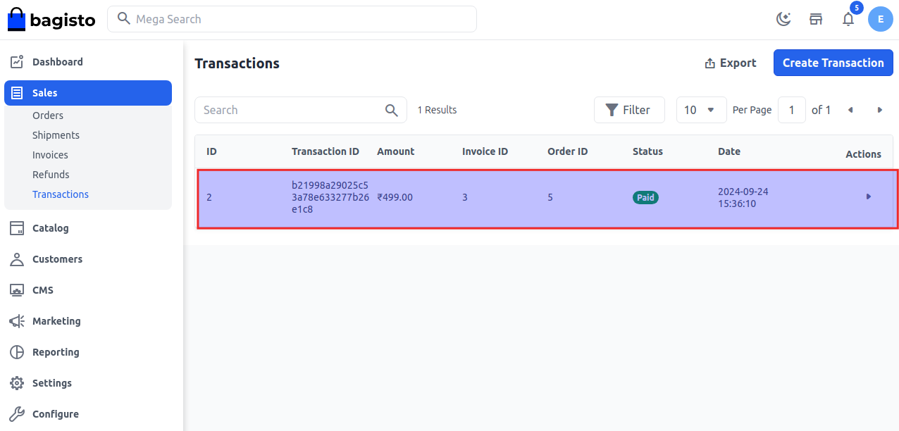 Transaction Grid