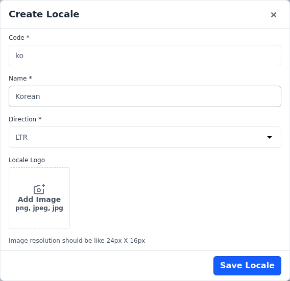 Create Locale form for Korean