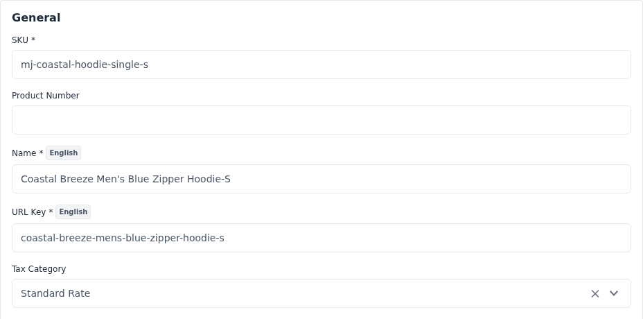 Tax Category field in the General section of a product