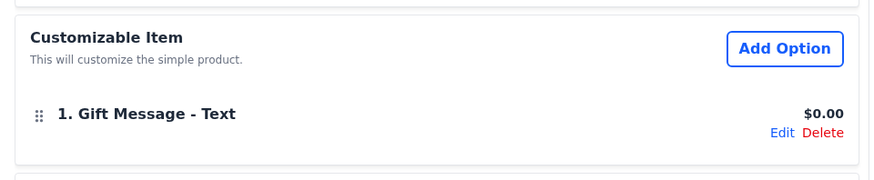 Customizable Item section with a Gift Message text option